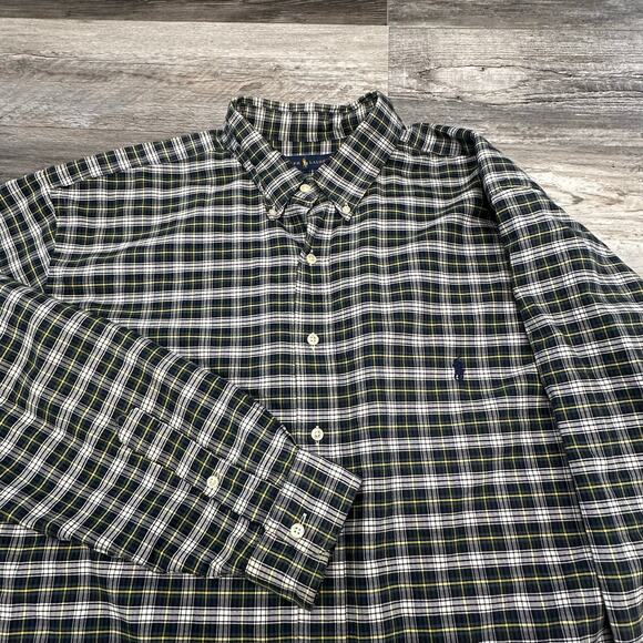 Ralph Lauren Blue Green Yellow Tartan Plaid Mens 2XLT Pony‎ Button Down Shirt - Picture 1 of 11